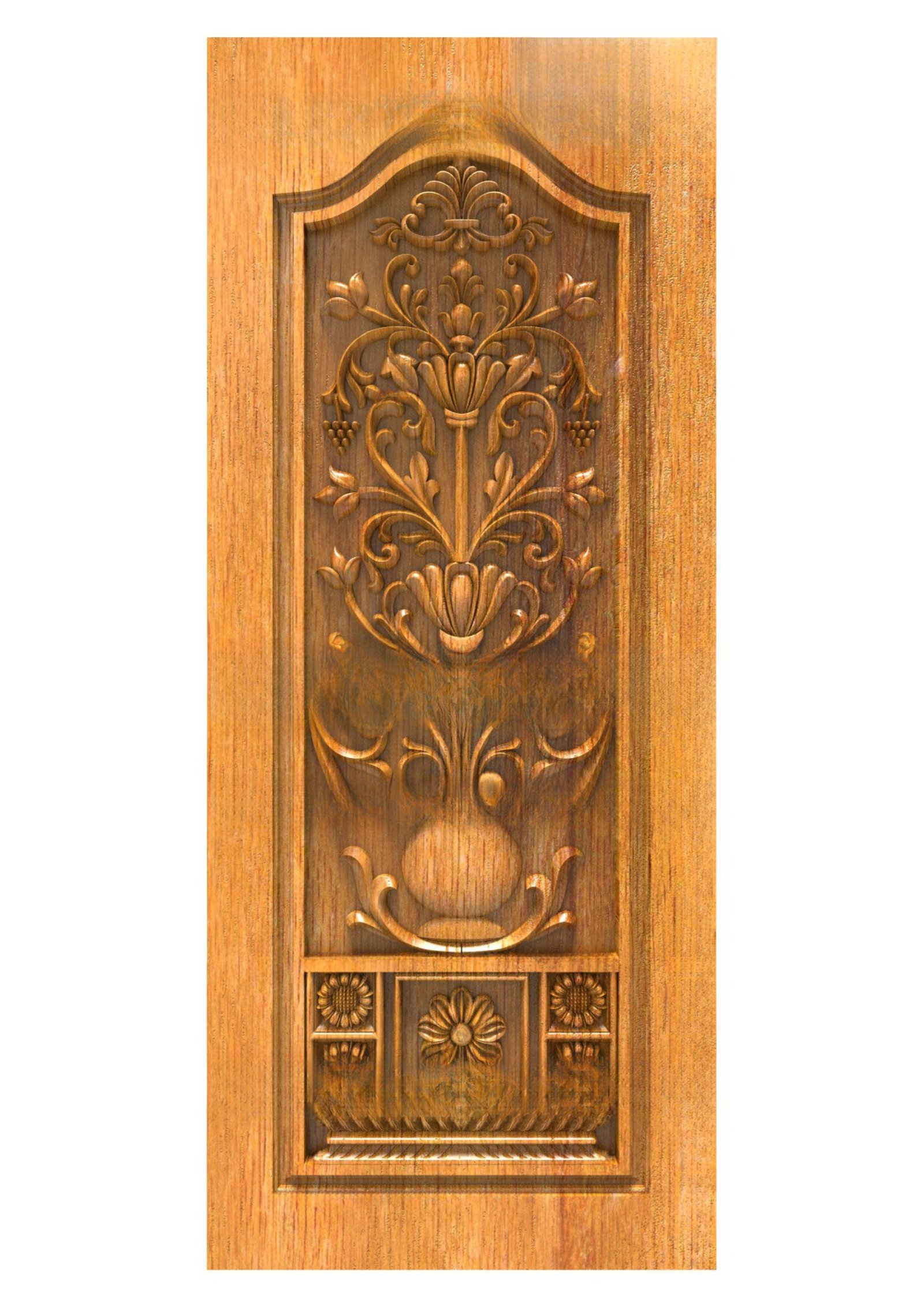 GSK NEW YEAR DOORS - PAGE-25 Classical Floral Vase Relief Carved Wooden Door 3D Model